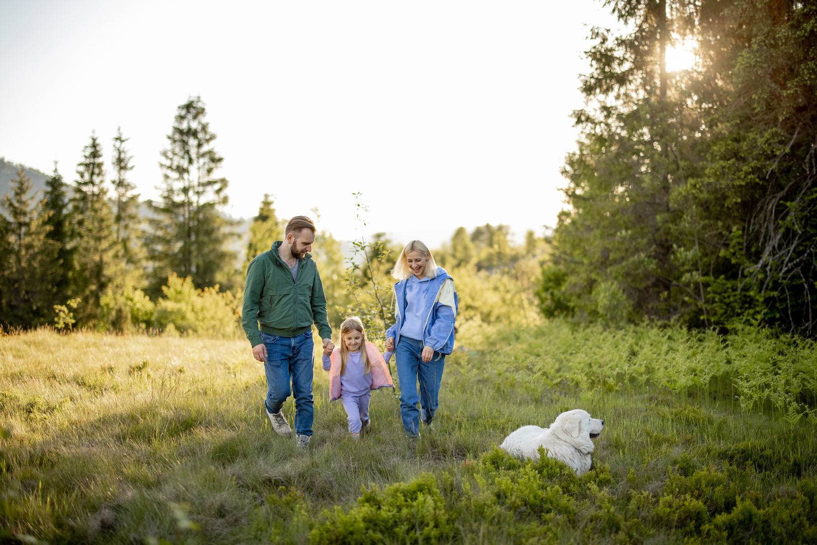 Family with Dog Outdoors